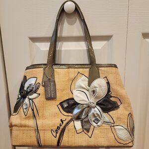 Coach Hampton Anniversary Straw/Leather Bag